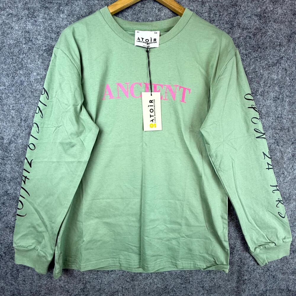 Atoir Lara Worthington Shirt Womens S/8 Peppermint Spellout Long Sleeve Ancient